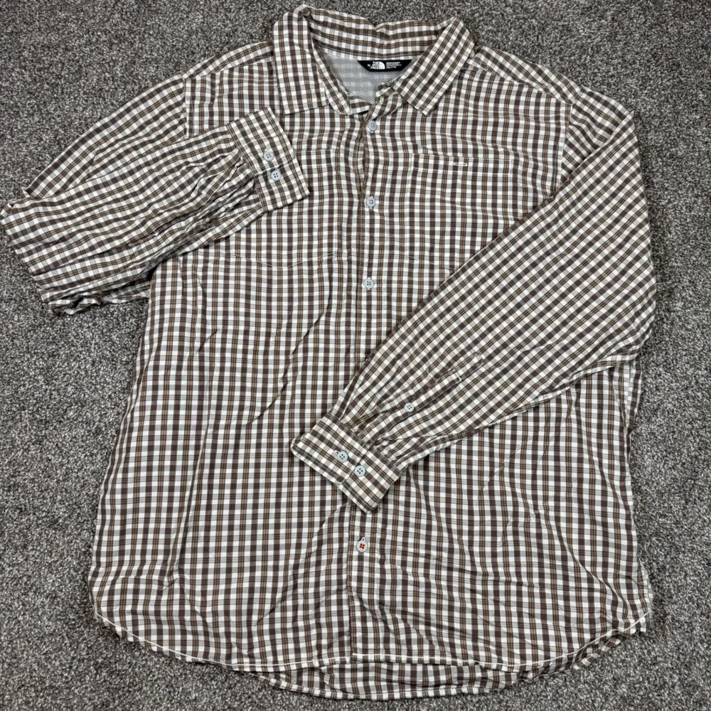 The North Face Mens XXL Brown Plaid Long Sleeve Hiking‎ Shirt